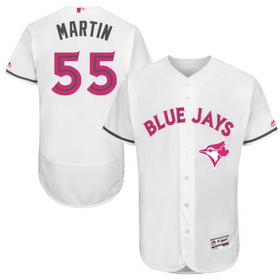 Mens Majestic Toronto Blue Jays 55 Russell Martin Authentic White 2016 Mothers Day Fashion Flex Base