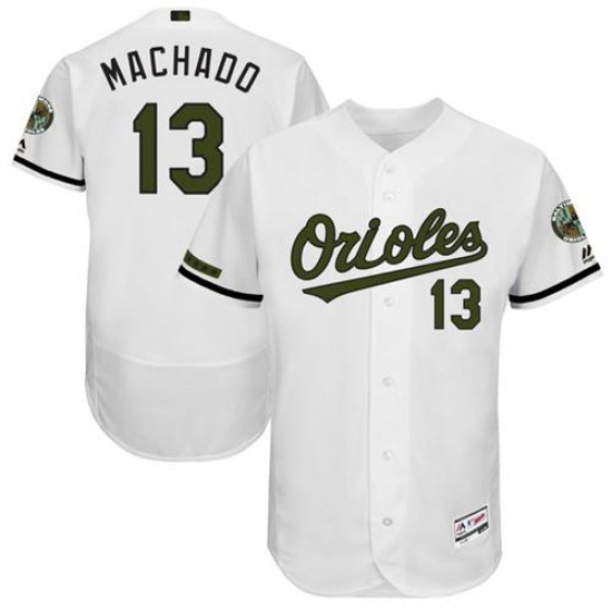 Mens Majestic Baltimore Orioles 13 Manny Machado White Flexbase Authentic Collection Memorial Day ML