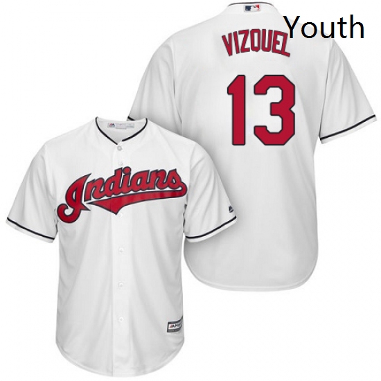 Youth Majestic Cleveland Indians 13 Omar Vizquel Authentic White Home Cool Base MLB Jersey