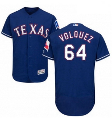 Mens Majestic Texas Rangers 64 Edinson Volquez Royal Blue Alternate Flex Base Authentic Collection M