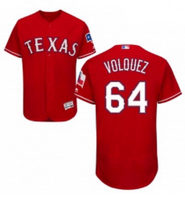 Mens Majestic Texas Rangers 64 Edinson Volquez Red Alternate Flex Base Authentic Collection MLB Jers