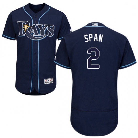 Mens Majestic Tampa Bay Rays 2 Denard Span Navy Blue Alternate Flex Base Authentic Collection MLB Je