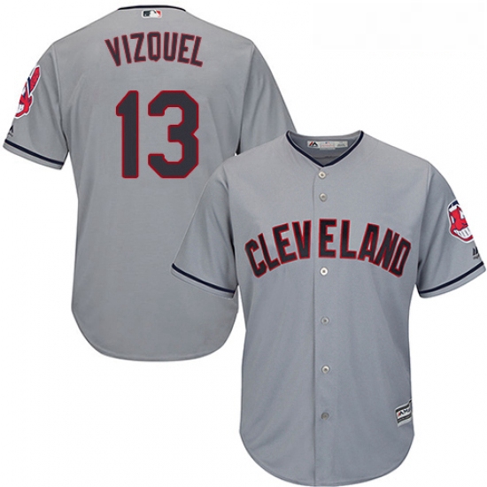 Youth Majestic Cleveland Indians 13 Omar Vizquel Replica Grey Road Cool Base MLB Jersey