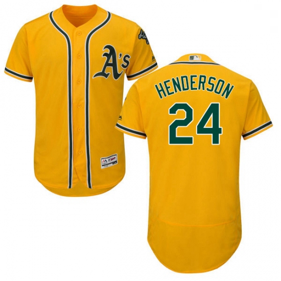 Mens Majestic Oakland Athletics 24 Rickey Henderson Gold Alternate Flex Base Authentic Collection ML