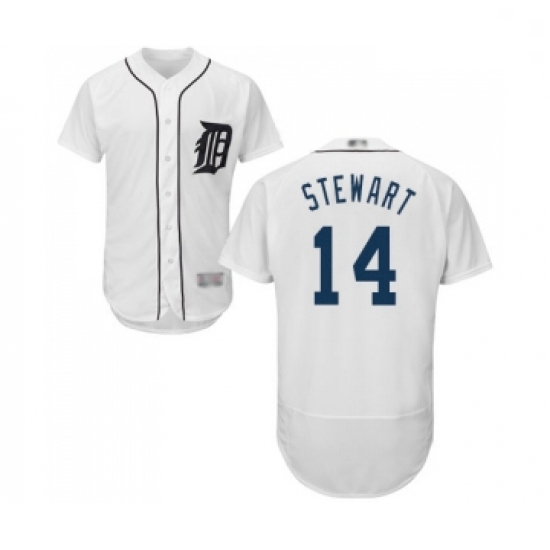 Mens Detroit Tigers 14 Christin Stewart White Home Flex Base Authentic Collection Baseball Jersey