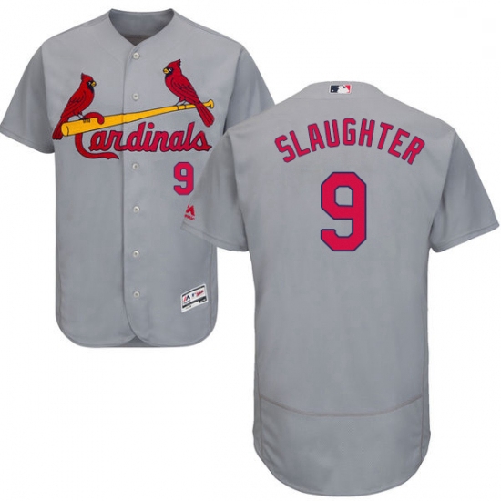 Mens Majestic St Louis Cardinals 9 Enos Slaughter Grey Road Flex Base Authentic Collection MLB Jerse