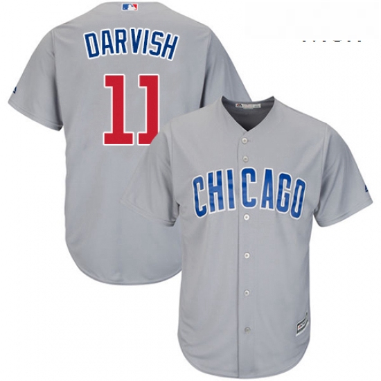 Mens Majestic Chicago Cubs 11 Yu Darvish Replica Grey Road Cool Base MLB Jersey