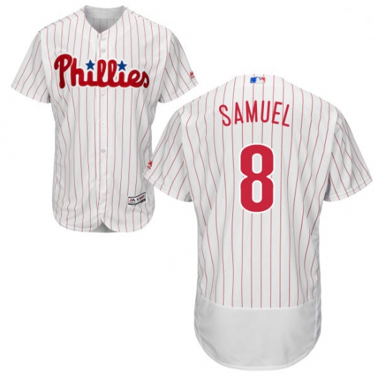 Mens Majestic Philadelphia Phillies 8 Juan Samuel White Home Flex Base Authentic Collection MLB Jers