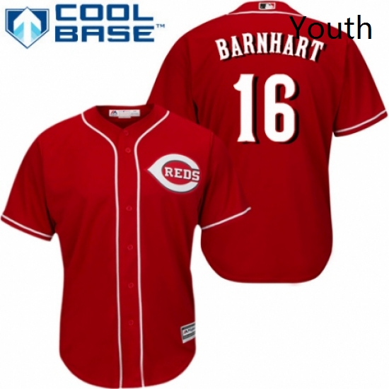 Youth Majestic Cincinnati Reds 16 Tucker Barnhart Authentic Red Alternate Cool Base MLB Jersey