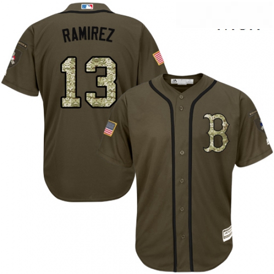 Mens Majestic Boston Red Sox 13 Hanley Ramirez Replica Green Salute to Service MLB Jersey