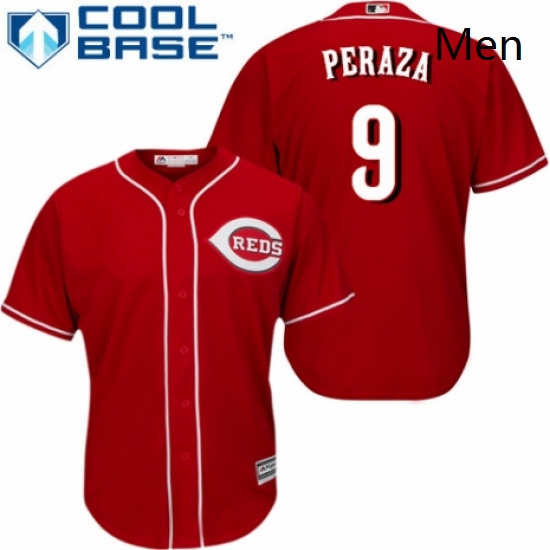 Mens Majestic Cincinnati Reds 9 Jose Peraza Replica Red Alternate Cool Base MLB Jersey