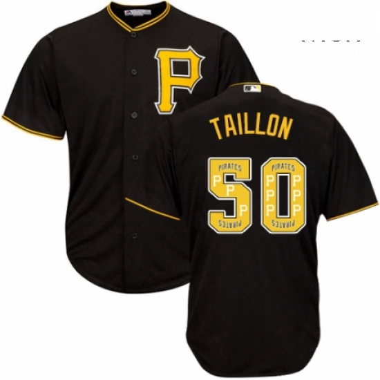 Mens Majestic Pittsburgh Pirates 50 Jameson Taillon Authentic Black Team Logo Fashion Cool Base MLB 