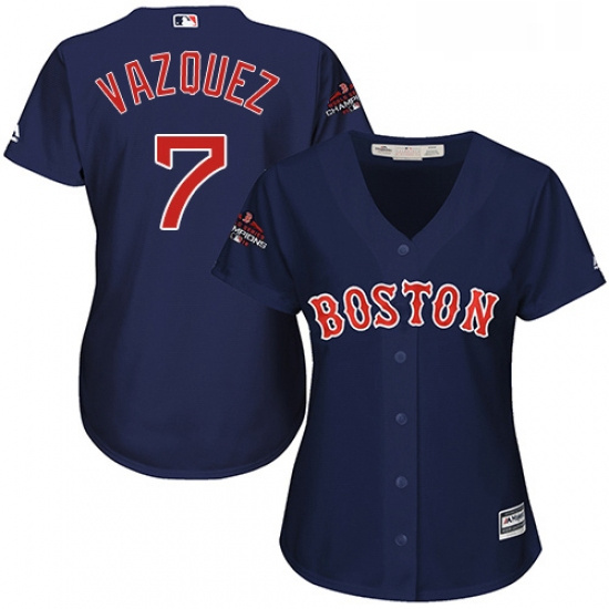 Womens Majestic Boston Red Sox 7 Christian Vazquez Authentic Navy Blue Alternate Road 2018 World Ser