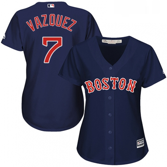 Womens Majestic Boston Red Sox 7 Christian Vazquez Authentic Navy Blue Alternate Road MLB Jersey