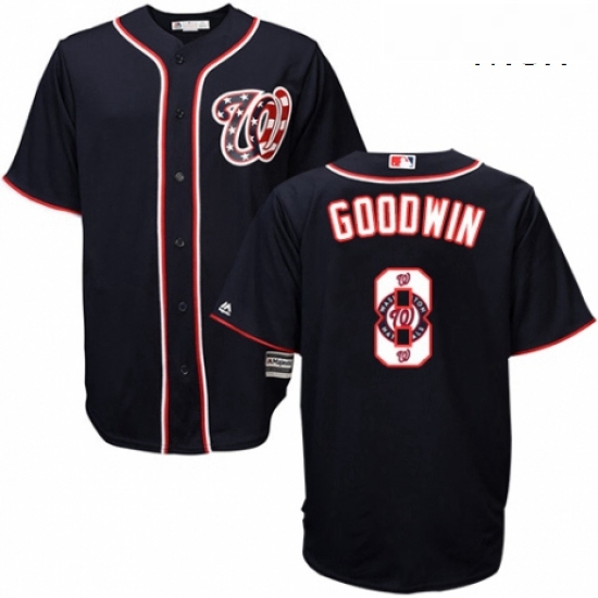 Mens Majestic Washington Nationals 8 Brian Goodwin Authentic Navy Blue Team Logo Fashion Cool Base M