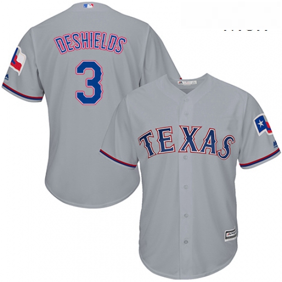 Mens Majestic Texas Rangers 3 Delino DeShields Replica Grey Road