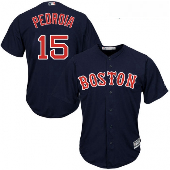 Youth Majestic Boston Red Sox 15 Dustin Pedroia Replica Navy Blue Alternate Road Cool Base MLB Jerse