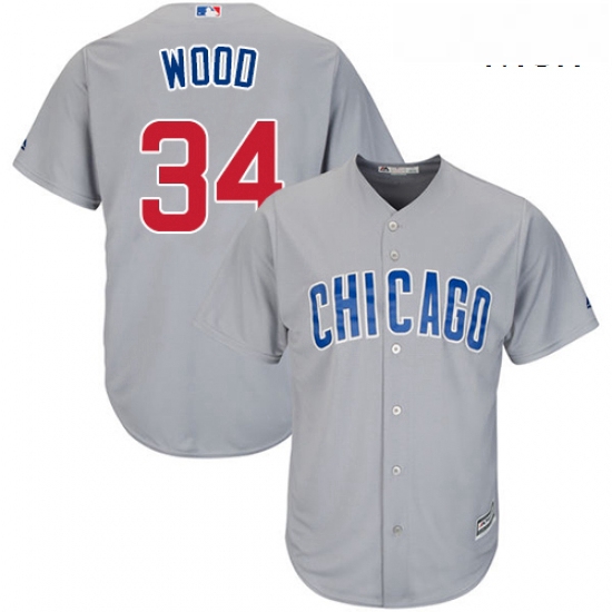 Mens Majestic Chicago Cubs 34 Kerry Wood Replica Grey Road Cool 