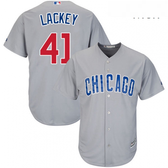 Mens Majestic Chicago Cubs 41 John Lackey Replica Grey Road Cool Base MLB Jersey