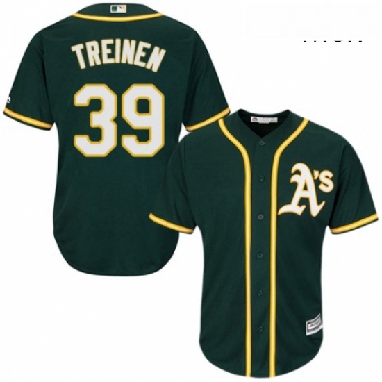 Mens Majestic Oakland Athletics 39 Blake Treinen Replica Green Alternate 1 Cool Base MLB Jersey