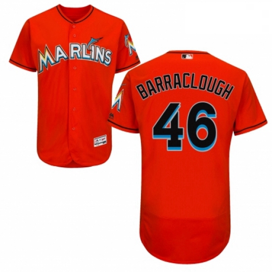 Mens Majestic Miami Marlins 46 Kyle Barraclough Orange Alternate Flex Base Authentic Collection MLB 