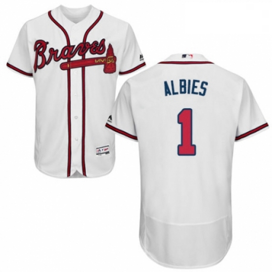 Mens Majestic Atlanta Braves 1 Ozzie Albies White Home Flex Base