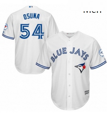 Mens Majestic Toronto Blue Jays 54 Roberto Osuna Replica White Home 40th Anniversary Patch MLB Jerse