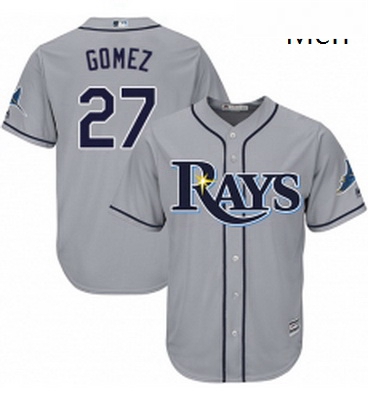 Mens Majestic Tampa Bay Rays 27 Carlos Gomez Replica Grey Road C