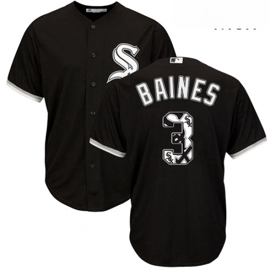 Mens Majestic Chicago White Sox 3 Harold Baines Authentic Black Team Logo Fashion Cool Base MLB Jers