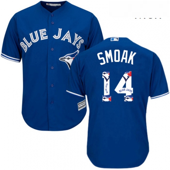 Mens Majestic Toronto Blue Jays 14 Justin Smoak Authentic Blue T
