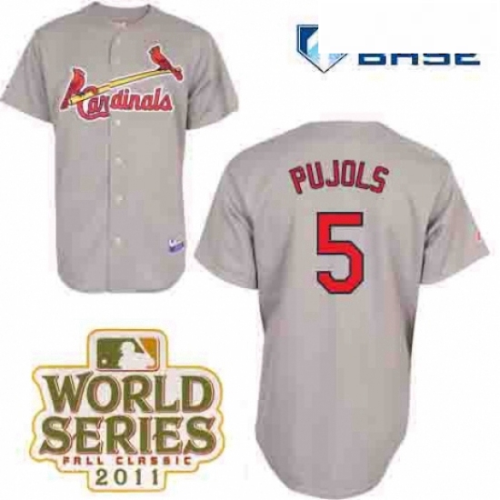 Mens Majestic St Louis Cardinals 5 Albert Pujols Replica Grey Cool Base 2011 World Series Patch MLB 