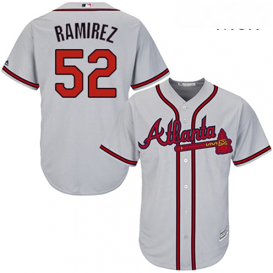 Mens Majestic Atlanta Braves 52 Jose Ramirez Replica Grey Road Cool Base MLB Jersey