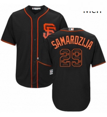 Mens Majestic San Francisco Giants 29 Jeff Samardzija Authentic Black Team Logo Fashion Cool Base ML