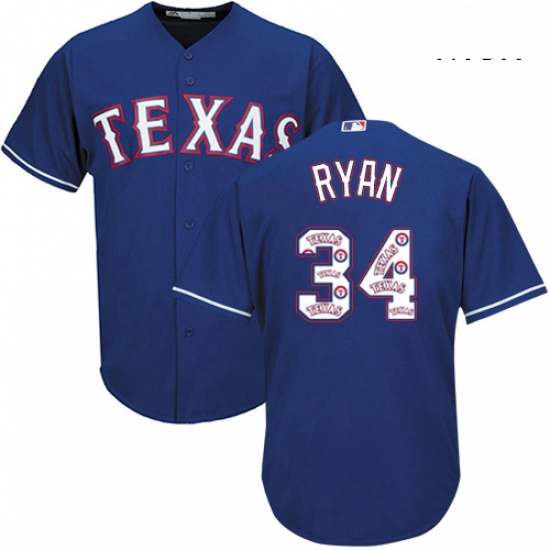 Mens Majestic Texas Rangers 34 Nolan Ryan Authentic Royal Blue Team Logo Fashion Cool Base MLB Jerse