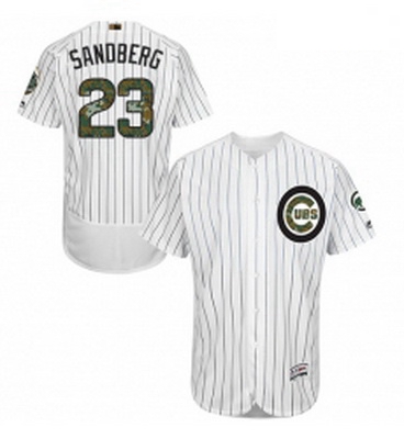 Mens Majestic Chicago Cubs 23 Ryne Sandberg Authentic White 2016 Memorial Day Fashion Flex Base MLB 