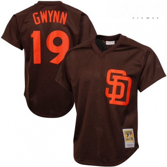 Mens Mitchell and Ness 1985 San Diego Padres 19 Tony Gwynn Authentic Brown Throwback MLB Jersey