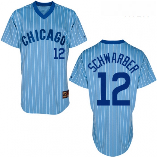 Mens Majestic Chicago Cubs 12 Kyle Schwarber Authentic Blue Cooperstown Throwback MLB Jersey