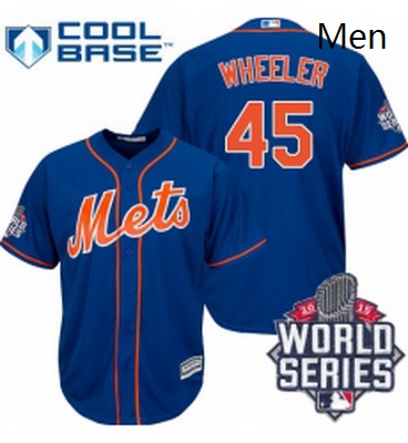 Mens Majestic New York Mets 45 Zack Wheeler Authentic Royal Blue Alternate Home Cool Base 2015 World