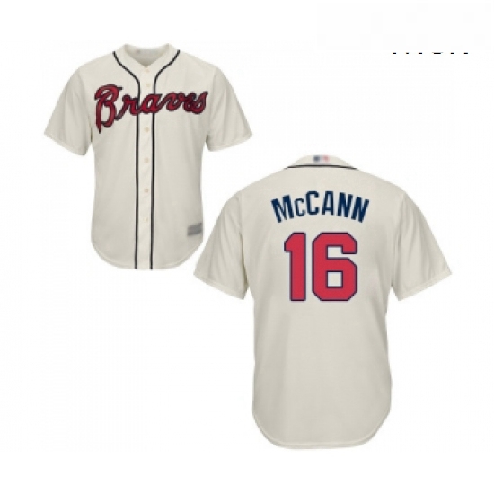 Mens Atlanta Braves 16 Brian McCann Replica Cream Alternate 2 Cool Base Baseball Jersey