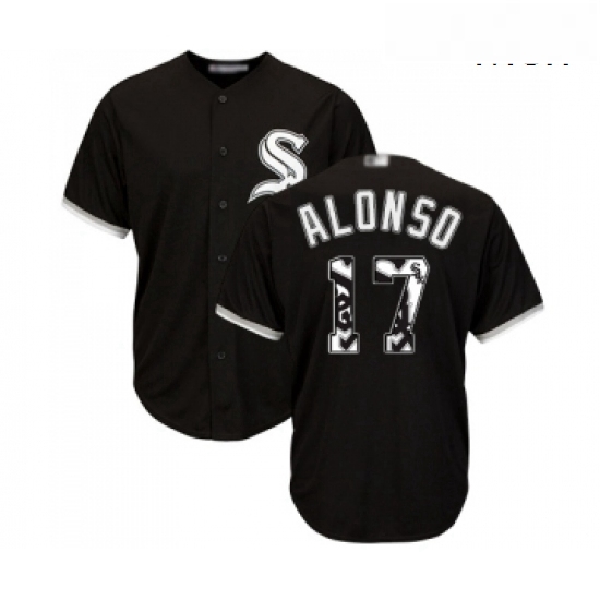 Mens Chicago White Sox 17 Yonder Alonso Authentic Black Team Logo Fashion Cool Base Baseball Jersey