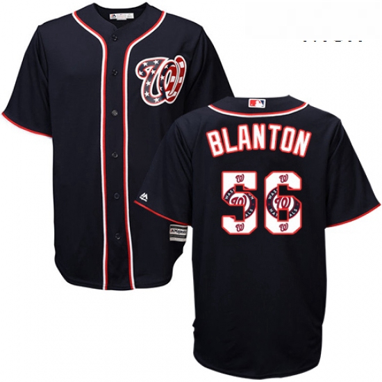 Mens Majestic Washington Nationals 56 Joe Blanton Authentic Navy Blue Team Logo Fashion Cool Base ML