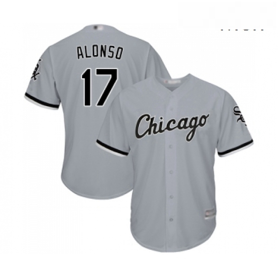 Mens Chicago White Sox 17 Yonder Alonso Replica Grey Road Cool Base Baseball Jersey