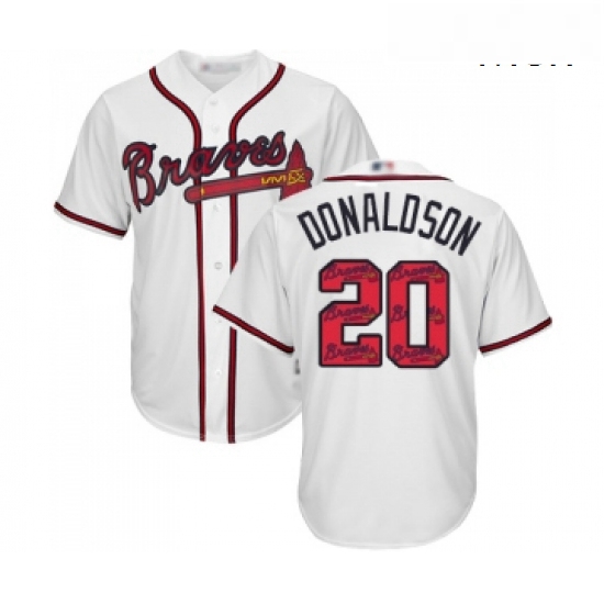 Mens Atlanta Braves 20 Josh Donaldson Authentic White Team Logo Fashion Cool Base Baseball Jersey