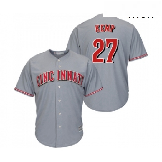 Mens Cincinnati Reds 27 Matt Kemp Replica Grey Road Cool Base Ba