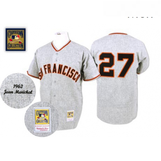 Mens Mitchell and Ness 1962 San Francisco Giants 27 Juan Marichal Authentic Grey Throwback MLB Jerse