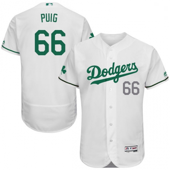 Mens Majestic Los Angeles Dodgers 66 Yasiel Puig White Celtic Flexbase Authentic Collection MLB Jers