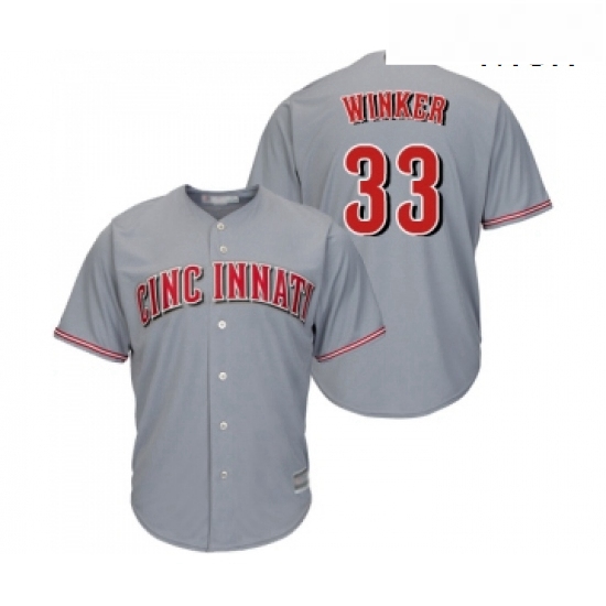 Mens Cincinnati Reds 33 Jesse Winker Replica Grey Road Cool Base Baseball Jersey