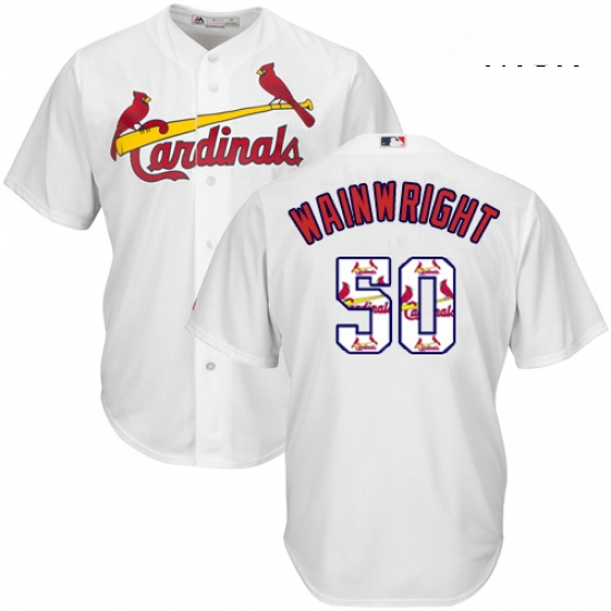 Mens Majestic St Louis Cardinals 50 Adam Wainwright Authentic White Team Logo Fashion Cool Base MLB 