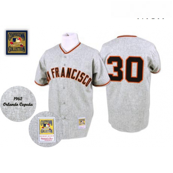 Mens Mitchell and Ness 1962 San Francisco Giants 30 Orlando Cepeda Authentic Grey Throwback MLB Jers