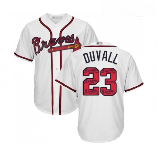 Mens Atlanta Braves 23 Adam Duvall Authentic White Team Logo Fas